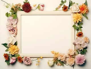 Ai generated floral frame with nice presentation of flower, flower frame background, blank floral frame with space of texts, wedding or event invitation card with blank text area