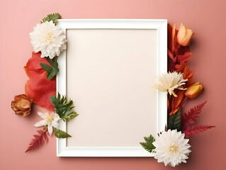 Obraz premium Ai generated floral frame with nice presentation of flower, flower frame background, blank floral frame with space of texts, wedding or event invitation card with blank text area