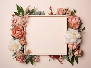 Ai generated floral frame with nice presentation of flower, flower frame background, blank floral frame with space of texts, wedding or event invitation card with blank text area