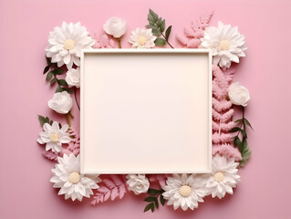 Naklejka na ściany i meble Ai generated floral frame with nice presentation of flower, flower frame background, blank floral frame with space of texts, wedding or event invitation card with blank text area
