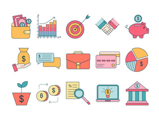 Banking and Financial Icons Illustration. Flat Style Financial Icon Pack. Vector Illustration Collection on a White Background.