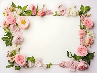 Ai generated floral frame with nice presentation of flower, flower frame background, blank floral frame with space of texts, wedding or event invitation card with blank text area - obrazy, fototapety, plakaty