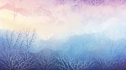 Fototapeta na wymiar Dawn's Soft Light through AI-Generated Forest: Serene Treescape in Pastel Tones