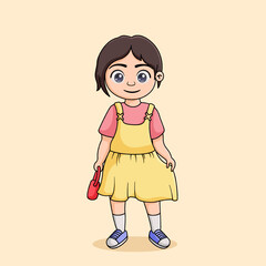 Cute Girl Holding A Yellow Dress Illustration