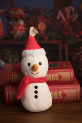 Santa Claus Snow man Ginger bread house Christmas decoration background