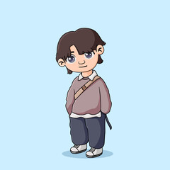 Cute Boy Standing And Hand In Trouser Pocket Illustration