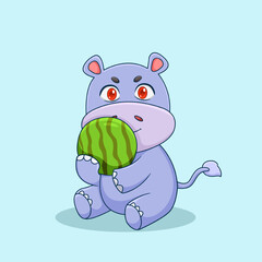 Cute Water Rhino Carrying Watermelon Illustration