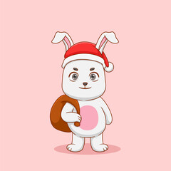 Cute Rabbit Carrying Christmas Gift Bag Illustration