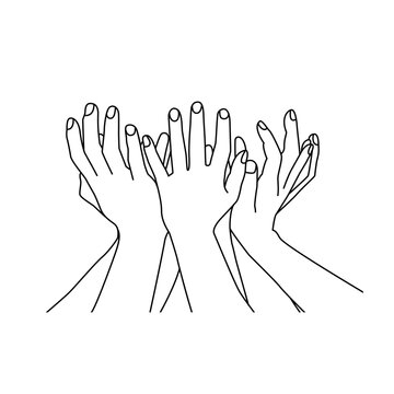 businessmen's hands gethered up together in the air as if holding line art vector icon design.