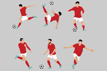 Red Football Soccer Players in Various Poses Vector