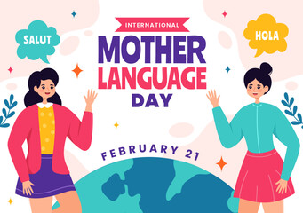 International Mother Language Day Vector Illustration on February 21 with Mom Says Hello in Several World Languages in Flat Kids Cartoon Background © denayune