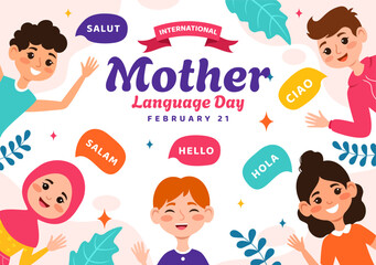 International Mother Language Day Vector Illustration on February 21 with Mom Says Hello in Several World Languages in Flat Kids Cartoon Background © denayune