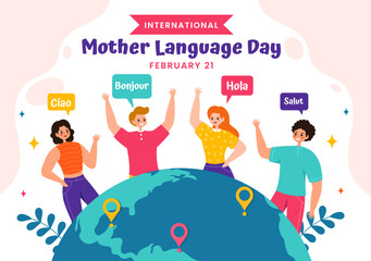 International Mother Language Day Vector Illustration on February 21 with Mom Says Hello in Several World Languages in Flat Kids Cartoon Background © denayune