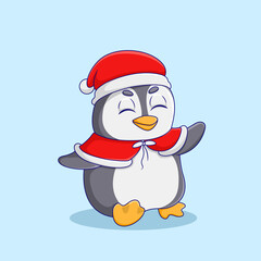 Cute Penguin Sitting And Stretching Both Hands Illustration