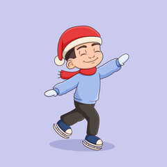 Cute Boy Playing Ice Skating Illustration