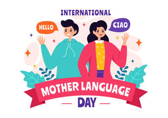 International Mother Language Day Vector Illustration on February 21 with Mom Says Hello in Several World Languages in Flat Kids Cartoon Background © denayune