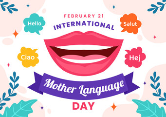 International Mother Language Day Vector Illustration on February 21 with Mom Says Hello in Several World Languages in Flat Kids Cartoon Background © denayune