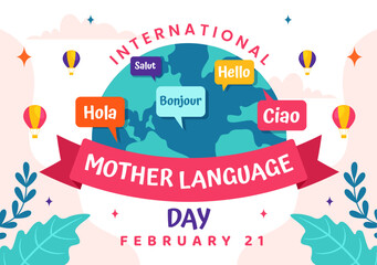 International Mother Language Day Vector Illustration on February 21 with Mom Says Hello in Several World Languages in Flat Kids Cartoon Background © denayune