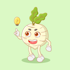 Cute Stylized White Radish Has Idea Illustration