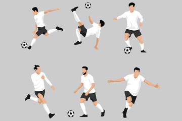 White Football Soccer Players in Various Poses Vector