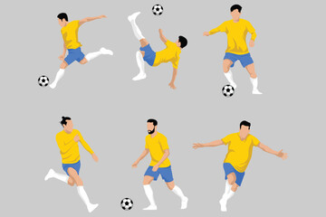 Yellow Football Soccer Players in Various Poses Vector