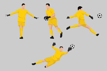 Fototapeta na wymiar Yellow Goalkeeper Football Soccer Players in Various Poses Vector