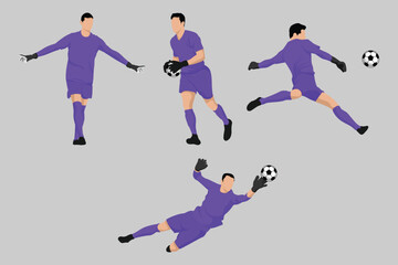 Fototapeta na wymiar Purple Goalkeeper Football Soccer Players in Various Poses Vector