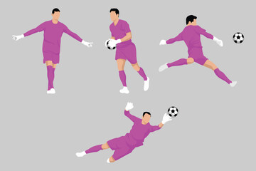 Purple Goalkeeper Football Soccer Players in Various Poses Vector