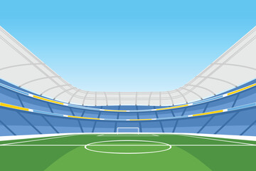 Empty Day Time Football Soccer Field Stadium Detailed Vector Illustration for Background - obrazy, fototapety, plakaty