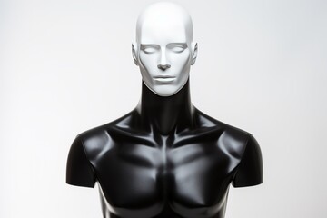 portrait of a mannequin with a white face and black chest generative ai