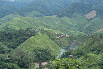Countryside village among mountains view
