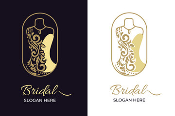 Monochrome batik Bridal Gowns Boutique Logo Ideas, Sign, Icon, Mannequin, Fashion, Beautiful Bride, Boutique Bridal Logo Illustration Vector Design