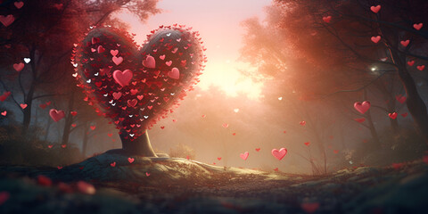 Heart Symbol within a 3D Forest Scenery