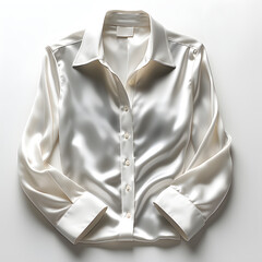  white long sleeve silk shirt isolated on white background