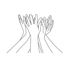 Hands holding up line art vector.