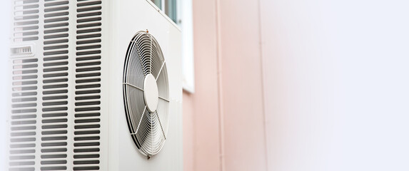 Air compressor external split wall type of outdoor home air conditioner unit installed on outside...