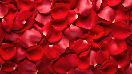 Beautiful red rose petals as background, top view