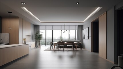 Fototapeta na wymiar Architecture__Interior_refined_spaces_beautiful_kitchen and living room, generated AI