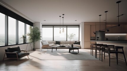 Naklejka na ściany i meble Architecture__Interior_refined_spaces_beautiful_kitchen and living room, generated AI
