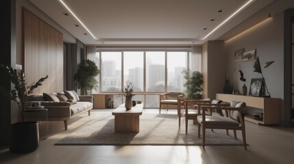 Fototapeta premium Architecture__Interior_refined_spaces_beautiful_kitchen and living room, generated AI