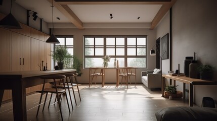 Fototapeta na wymiar Architecture__Interior_refined_spaces_beautiful_kitchen and living room, generated AI