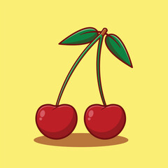 red cherry berry fruit cartoon vector illustration