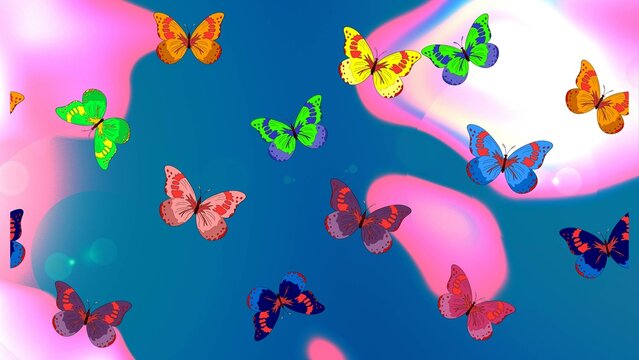 Colorful cute butterfly. Perfect for surface textures, wallpapers, web page backgrounds, textile. Sketch pattern background. Pictures in blue, pink and neutral colors. Raster illustration.