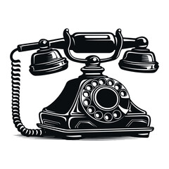 Vintage telephone woodcut print style drawing vector design