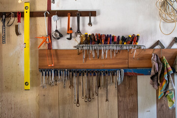 Hand tools in a home workshop image for background use
