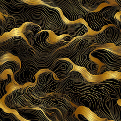 Grunge wall art design with golden line art abstract wave