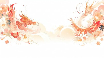 Template Background of Chinese New Year of Dragon Loong Illustration Lunar Calendar 2024 with Copy Space Happy Prosperous CNY Kung Hei Fat Choi Gong Xi Fa Cai Powerpoint PPT Presentation Slides 16:9 - obrazy, fototapety, plakaty