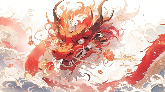 Template Background of Chinese New Year of Dragon Loong Illustration Lunar Calendar 2024 with Copy Space Happy Prosperous CNY Kung Hei Fat Choi Gong Xi Fa Cai PPT Presentation Slides 16:9