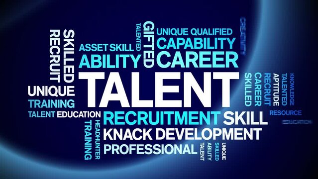 Talent animated tag word cloud;text design animation kinetic typography seamless loop.