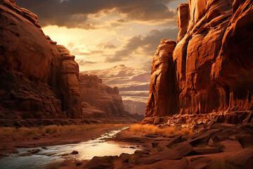 Fototapeta na wymiar A beautiful canyon landscape for wallpaper, background and zoom meeting background